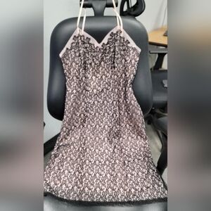 Lacy camisole slip dress. Black lace over pink lining. Size Small
